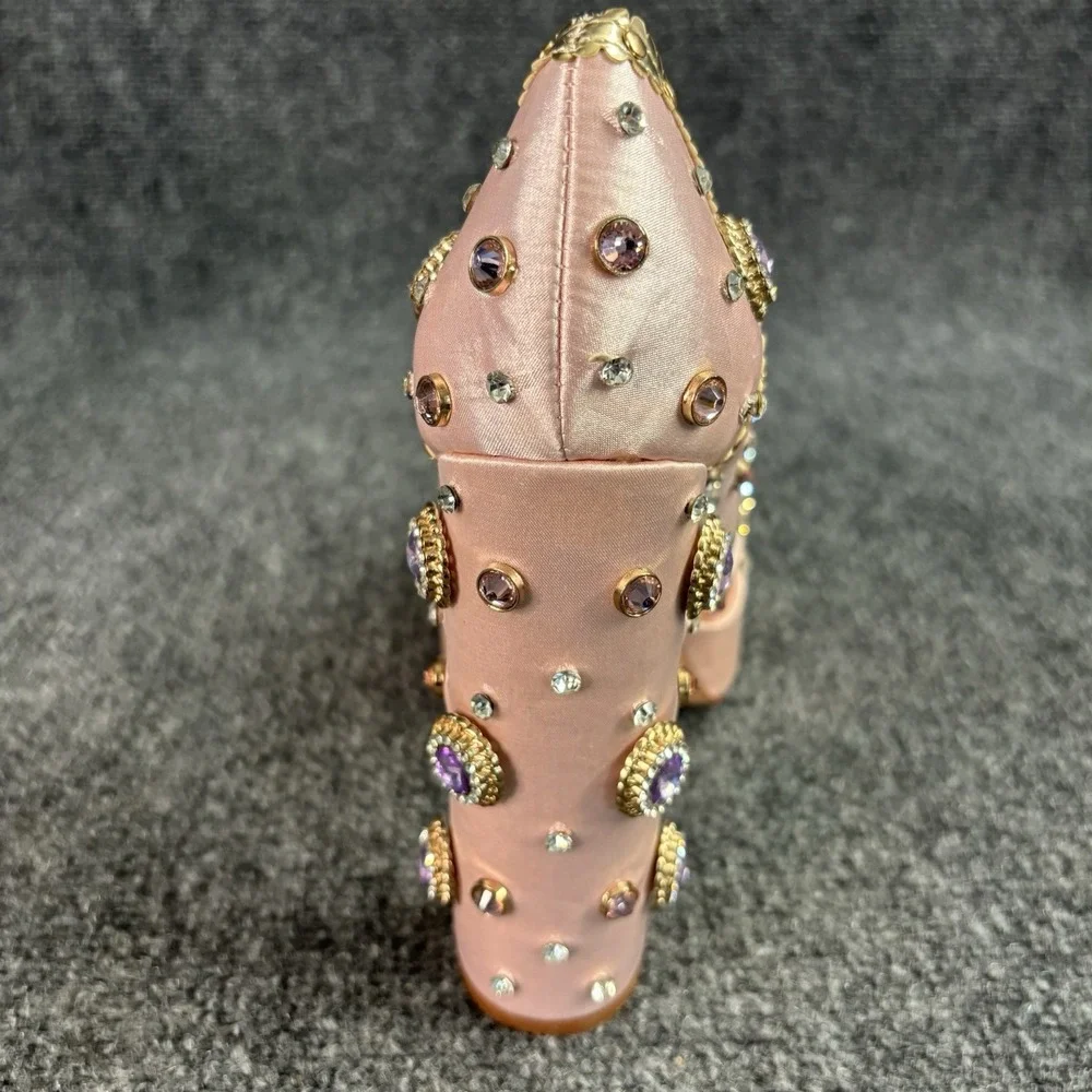 Azalea Wang Clea Satin Bejeweled  Pink Platform Heels 9